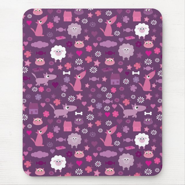 Süße Tiere u. Material für Mädchen lila Mousepad (Vorne)