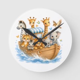 Süße Tierfreunde im Boot Kinder T-Shirt Runde Wanduhr