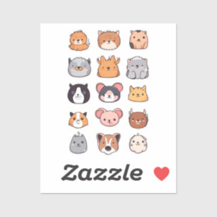 Süße Tiergesichter Aufkleberbogen   Kawaii Haustie Aufkleber