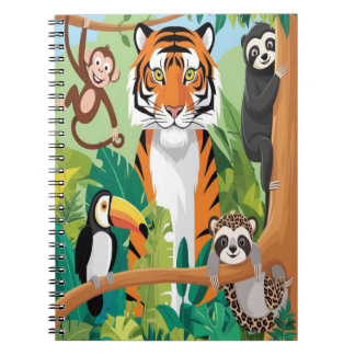 Süße Tierkinder Dschungel Tiger Affe Vogel Notizblock