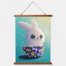 Süße Tierwelt des Frühlingswächters: Kaninchen in  Wandteppich Mit Holzrahmen