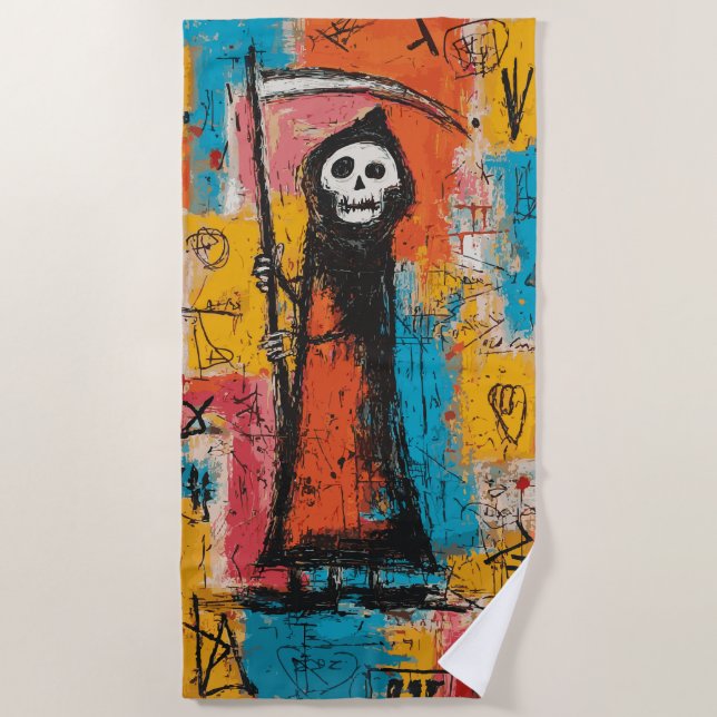 Süße Todesfee Pop-Art-Straßenillustration Strandtuch (Vorderseite)