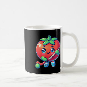 Süße Tomate spielt Feldhockey Cartoon Kaffeetasse