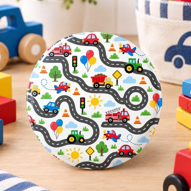 Süße Transport-Autos Junge 1. Geburtstag Button (Cute Transportation Cars boy 1st Birthday Button)