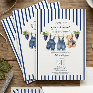 Süße Trauben-Babyparty, Wasserfarben-Teddybär Einladung