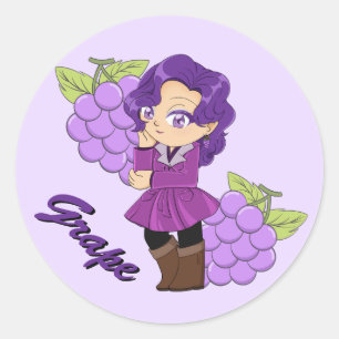 Süße Trauben Theme Chibi mit Trauben Hintergrund Runder Aufkleber