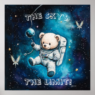 Süße Träume Blau Astronaut Teddy Kinderzimmer Post Poster