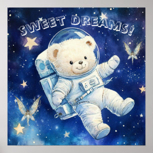 Süße Träume Blau Astronaut Teddy Kinderzimmer Post Poster