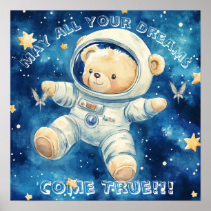 Süße Träume Blau Astronaut Teddy Kinderzimmer Post Poster
