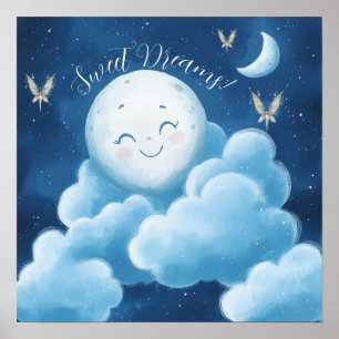 Süße Träume Blau Nachthimmel Kinderzimmer Poster