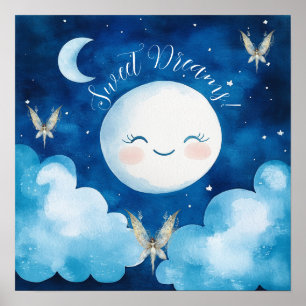 Süße Träume Blau Nachthimmel-Nursery Poster