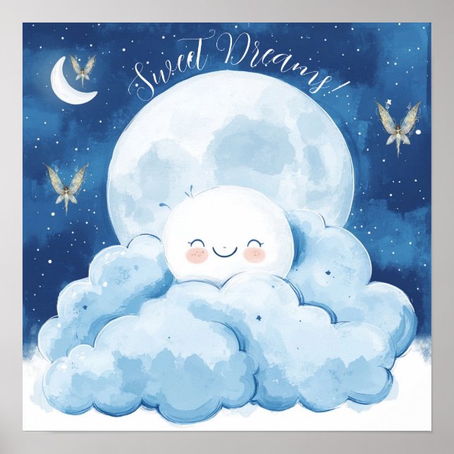 Süße Träume Blau Nachthimmel-Nursery Poster (Vorne)