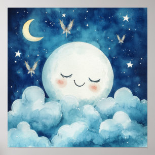 Süße Träume Blau Nachthimmel-Nursery Poster