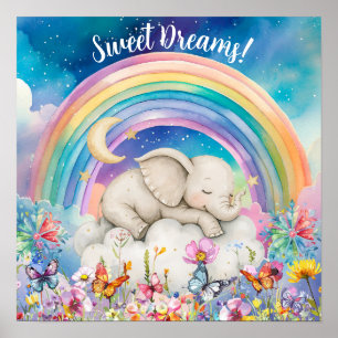 Süße Träume Blumen Regenbogen & Elefant Poster