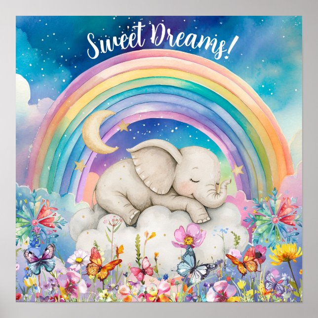 Süße Träume Blumen Regenbogen & Elefant Poster (Vorne)