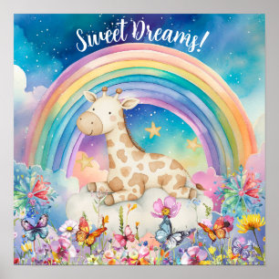 Süße Träume Blumen Regenbogen & Giraffe Poster