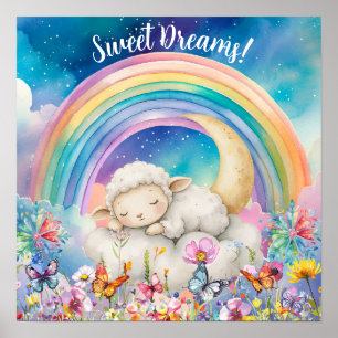 Süße Träume Blumen Regenbogen & Lamm Poster
