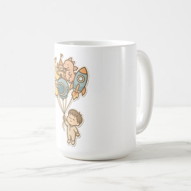 Süße Träume Fantasy Ballons – Hübsche Kinderillust Kaffeetasse (VorderseiteRechts)