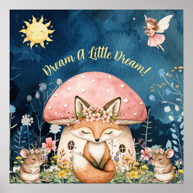 Süße Träume Floral Fuchs und Mäuse Kinderzimmer  Poster (Vorne)