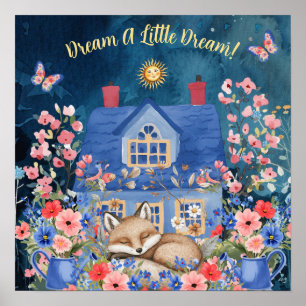 Süße Träume Floral Fuchs & Vögel Kinderzimmer Poster