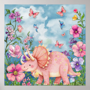 Süße Träume Floral Pink Rhino Kinderzimmer  Poster