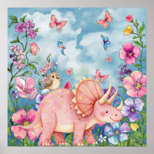 Süße Träume Florale Rosa Rhino-Kinderzimmer Poster