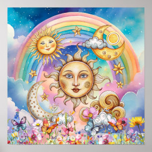 Süße Träume Florale Sonne, Sterne & Mond  Poster