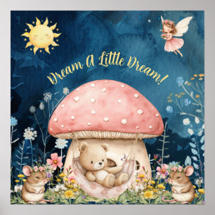 Süße Träume Floraler Teddybär & Mäuse Poster