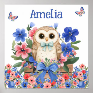 Süße Träume Florales Baby-Kauz & Name des Kindes Poster