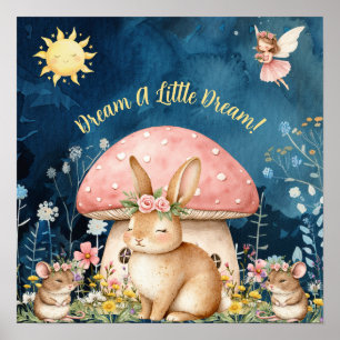 Süße Träume Florales Kaninchen & Mäuse-Kinderzimme Poster