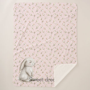 Süße Träume Hase Kaninchen Rosen Pink Floral Sherpadecke