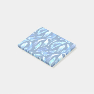 süße Träume - hellblaue Wasserfarbfedern : Post-it Klebezettel