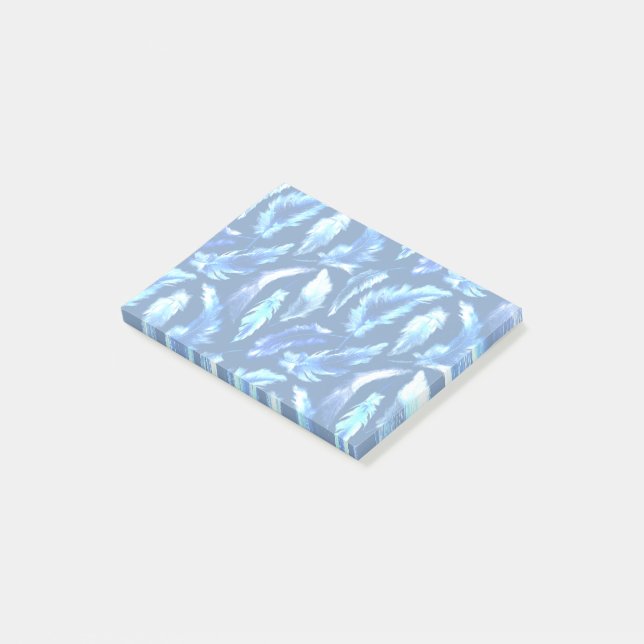 süße Träume - hellblaue Wasserfarbfedern : Post-it Klebezettel (angewinkelt)