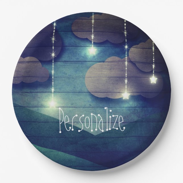 Süße Träume Nachthimmel hängend Stern rustikal bla Pappteller (Vorderseite)