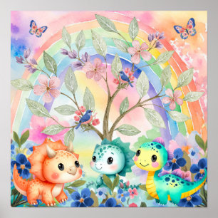 Süße Träume Regenbogen & Baby-Dinosaurier-Kinderzi Poster