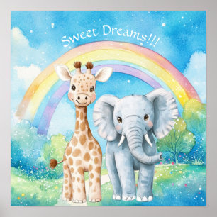 Süße Träume Regenbogen-Elefant & Giraffen-Kinderzi Poster