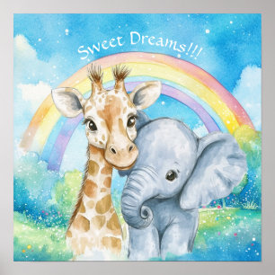Süße Träume Regenbogen-Elefant & Giraffen-Kinderzi Poster