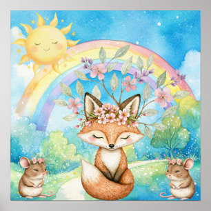 Süße Träume Regenbogen Fuchs & Mäuse Kinderzimmer Poster