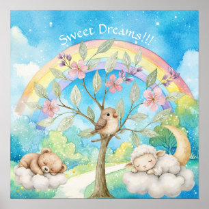 Süße Träume Regenbogen Lamm & Bär Kinderzimmer Poster