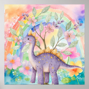 Süße Träume Regenbogen Lila Dinosaurier Kinderzimm Poster