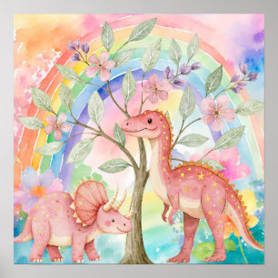 Süße Träume Regenbogen Rosa Dinosaurier Kinderzimm Poster