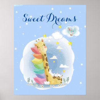Süße Träume schlafende Giraffe mit Bollen Poster