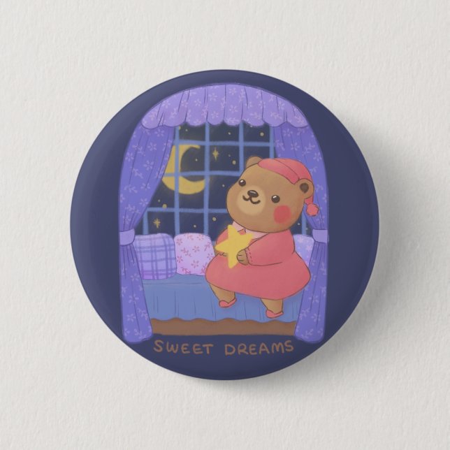 Süße Träume: Teddybär-Illustration Button (Vorderseite)
