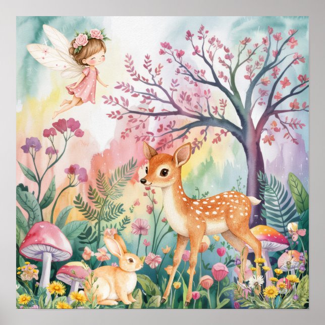 Süße Träume Waldhirsche & Hasen-Kinderzimmer  Poster (Vorne)