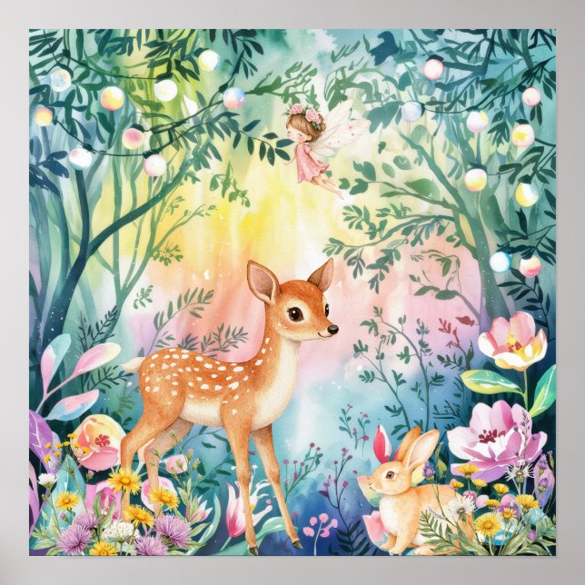Süße Träume Waldhirsche & Hasen Kinderzimmer  Poster (Vorne)