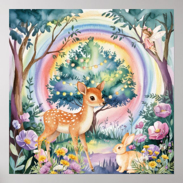 Süße Träume Waldhirsche & Hasen Kinderzimmer  Poster (Vorne)