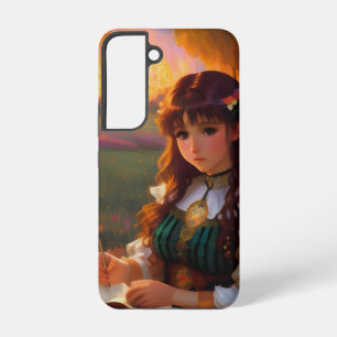 Süße traurige Anime-Frau auf einer Wiese bei Sonne Samsung Galaxy Hülle