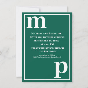 Süße trendige Monogramm Smaragdgrüne Hochzeit Einladung