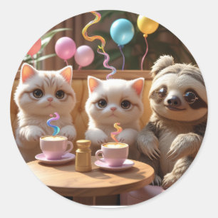 Süße Trinkgelage: Katzen-Café-Vibes mit einem cool Runder Aufkleber