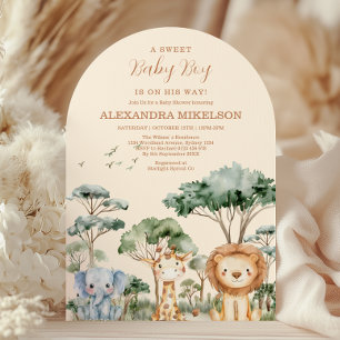 Süße tropische Dschungel-Safari-Tiere Baby Shower Einladung